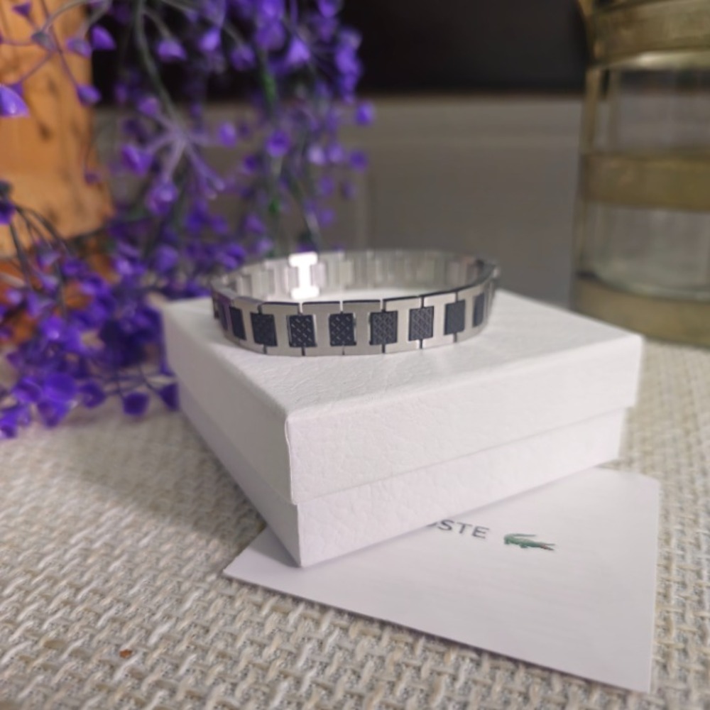 Two Tone Black Silver Woven Link Bracelet Stainless Steel 8in Unisex - Picture 3 of 5
